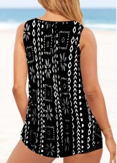 Black swimwear,Geometric swimwear,ROTITA Black Geometric Print Wide Strap Tankini Top