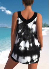 Black swimwear,Tie Dye swimwear,ROTITA Black Tie Dye Print Wide Strap Tankini Top