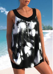 Black swimwear,Tie Dye swimwear,ROTITA Black Tie Dye Print Wide Strap Tankini Top