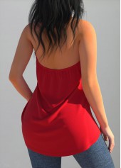 Red tops,Plain Color tops,ROTITA Cross Halter Red Open Back Tank Top