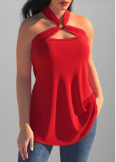 Red tops,Plain Color tops,ROTITA Cross Halter Red Open Back Tank Top