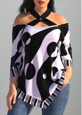 Rotita Polka Dot gestreiftes hellviolettes T-Shirt mit überkreuzten Trägern