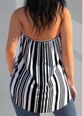 Black tops,Striped tops,ROTITA Cross Halter Striped Black Tank Top