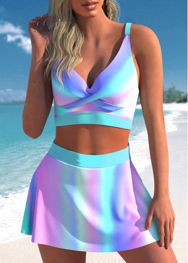Multi Color swimwear,Dazzle Colorful swimwear,ROTITA Front Cross Colorful Print High Waisted Bikini Set