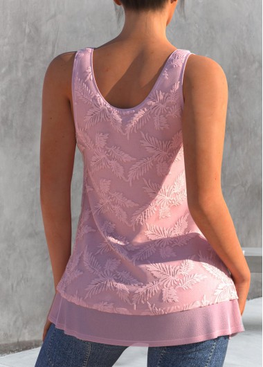 Light Pink tops,Plain Color tops,ROTITA Embroidered Light Pink Decorative Button Tank Top