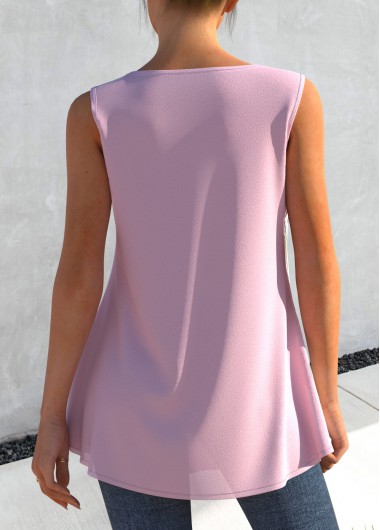 Light Pink tops,Floral tops,ROTITA Faux Two Piece Floral Print Light Pink Tank Top