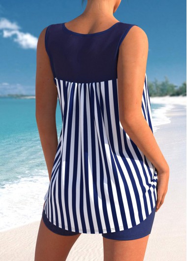 Navy swimwear,Striped swimwear,ROTITA Nautical Striped Bowknot Navy Blue Tankini Set