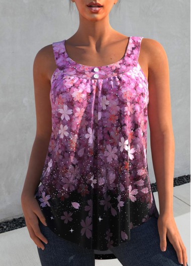 Hot Pink tops,Floral tops,ROTITA Floral Print Ombre Hot Pink Tank Top