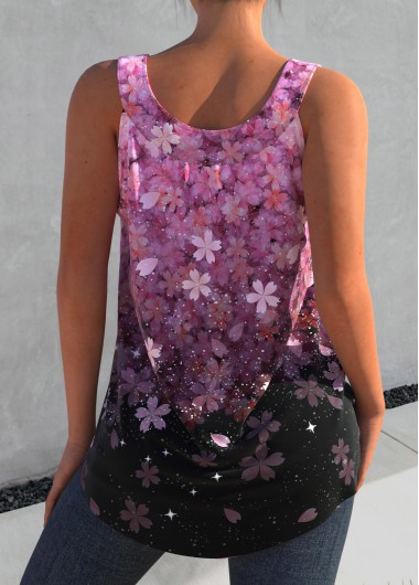 Hot Pink tops,Floral tops,ROTITA Floral Print Ombre Hot Pink Tank Top