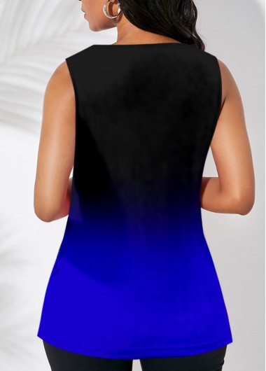 Ombre tops,ROTITA Asymmetric Hem Ombre Color Block Round Neck T Shirt