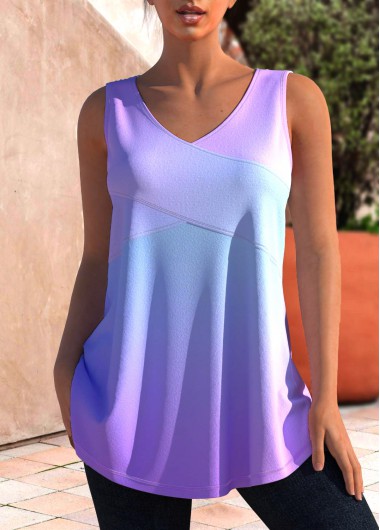 Rainbow Color tops,Ombre tops,ROTITA V Neck Ombre Rainbow Color Tank Top