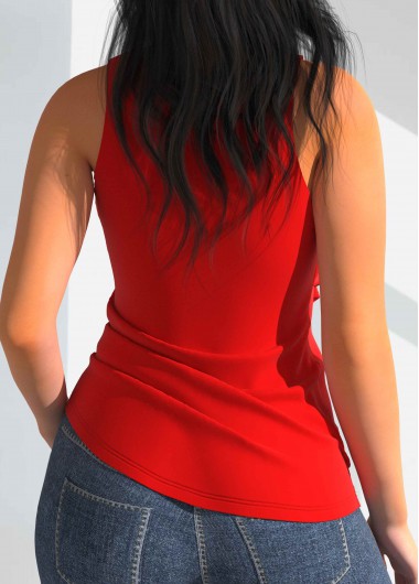 Red tops,Plain Color tops,ROTITA Sequin Detail Flounce Red Tank Top