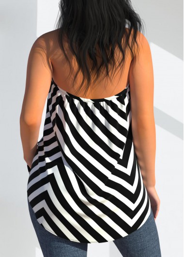 Black tops,Striped tops,ROTITA Chevron Print Halter Cross Front Black Tank Top