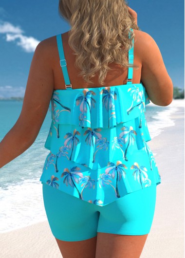 Cyan plus size,Plants plus size,ROTITA Plus Size Cyan Coconut Tree Print Tankini Set