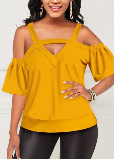 Ginger tops,Plain Color tops,ROTITA Cold Shoulder Cutout Front Ginger T Shirt
