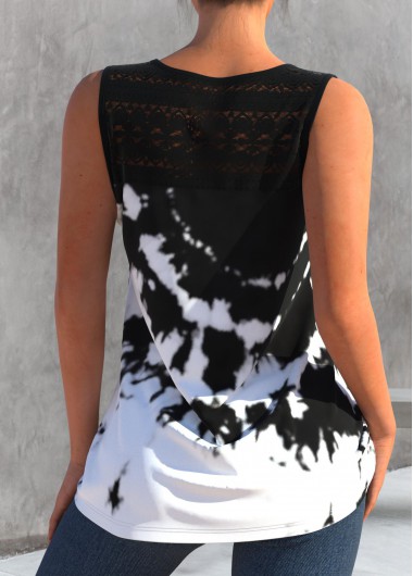 Black tops,Tie Dye tops,ROTITA Black Tie Dye Print Cross Strap Tank Top