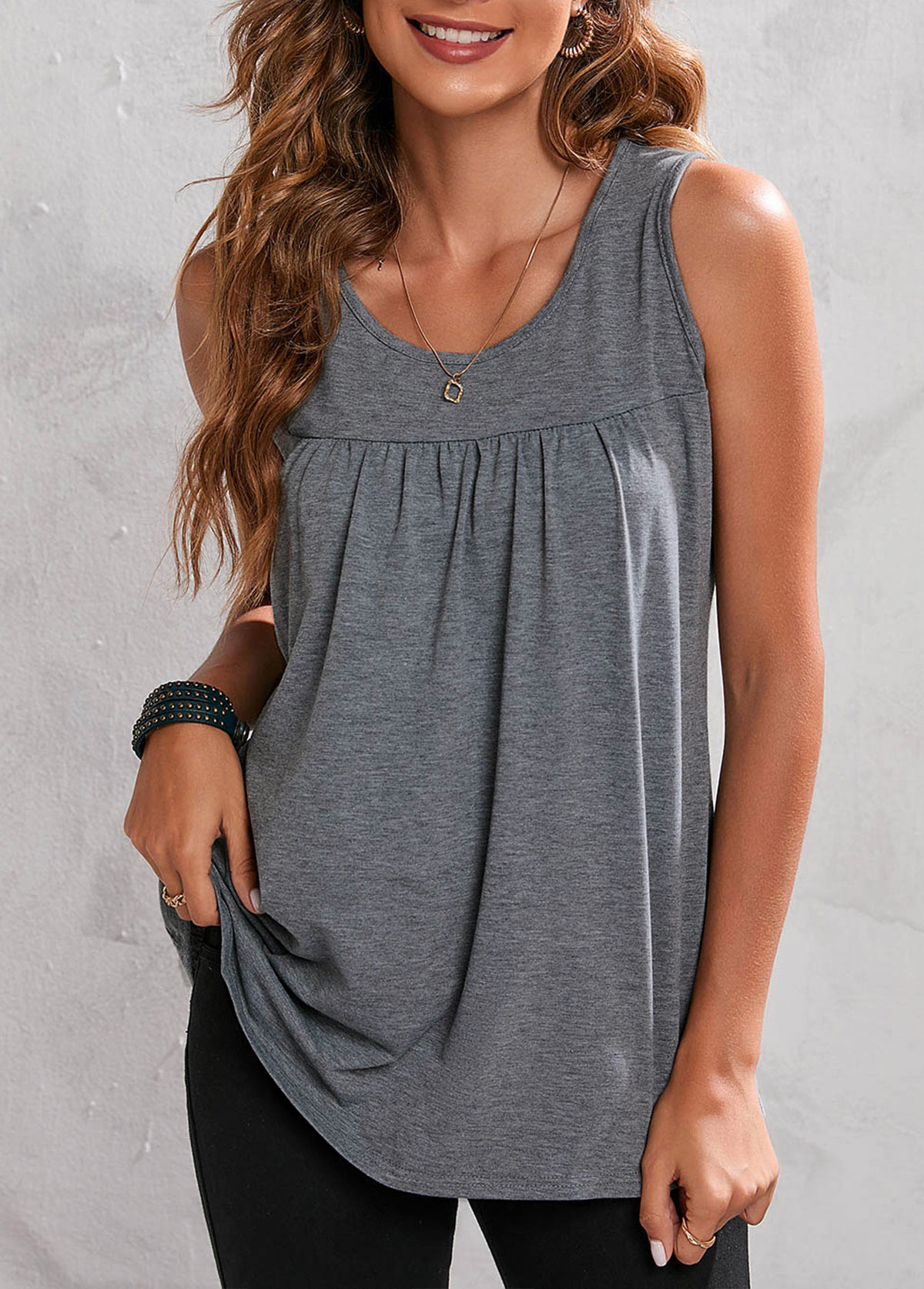 Light Grey Fold Wide Strap Tank Top