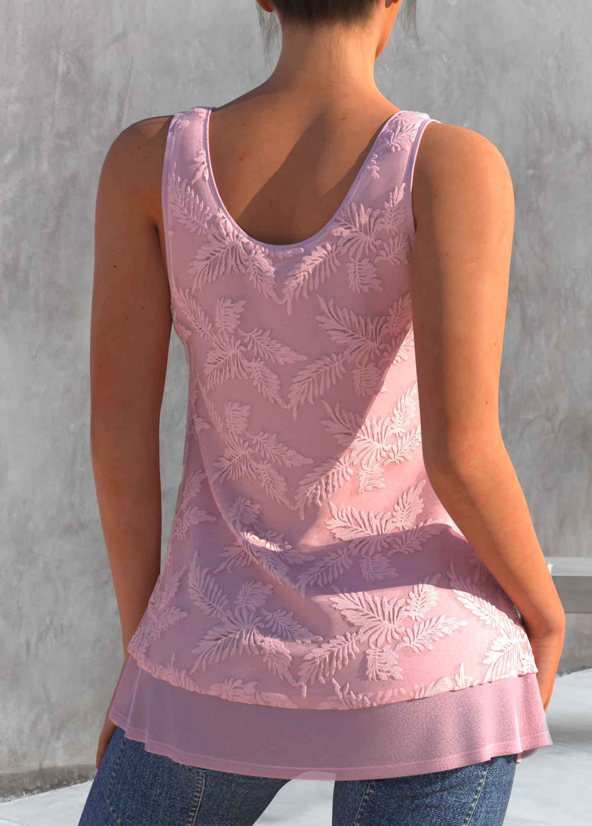 Light Pink tops,Plain Color tops,ROTITA Embroidered Light Pink Decorative Button Tank Top