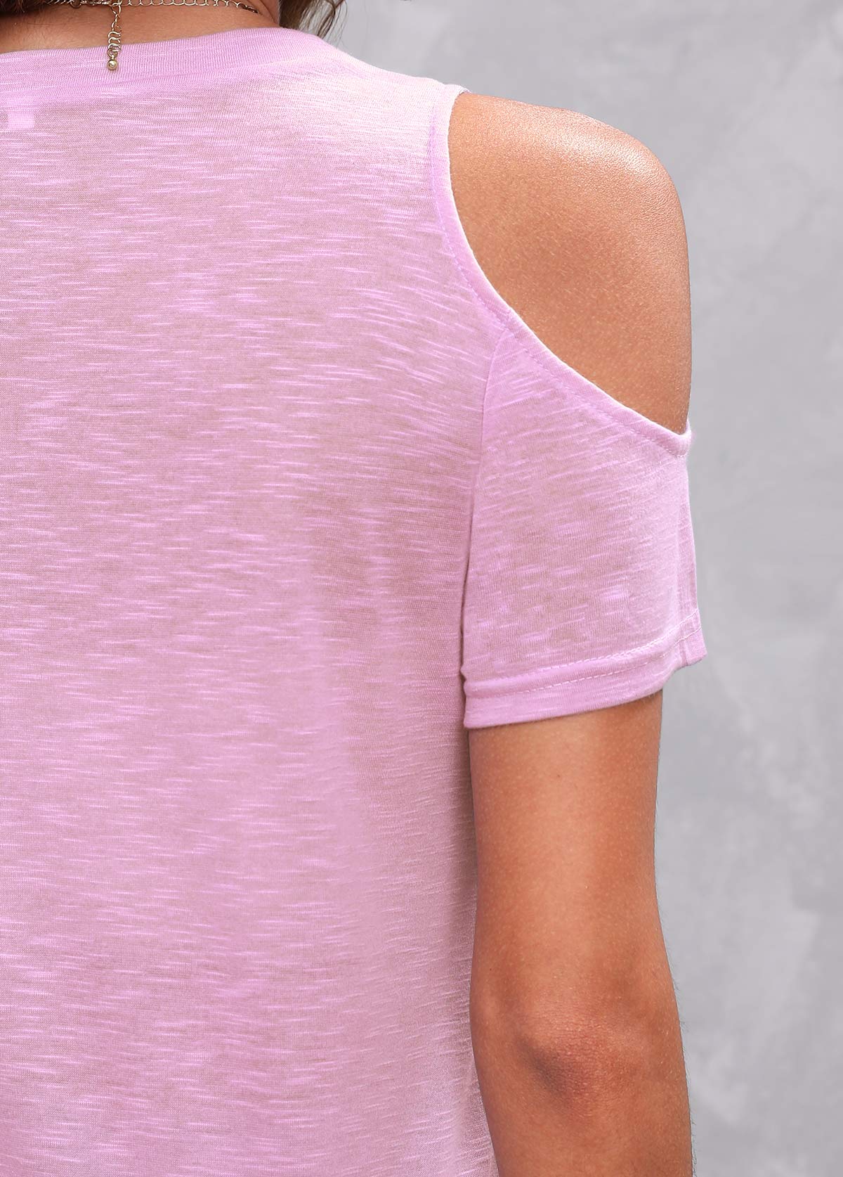 Light Pink tops,Galaxy tops,Cold Shoulder Star Print Light Pink T Shirt