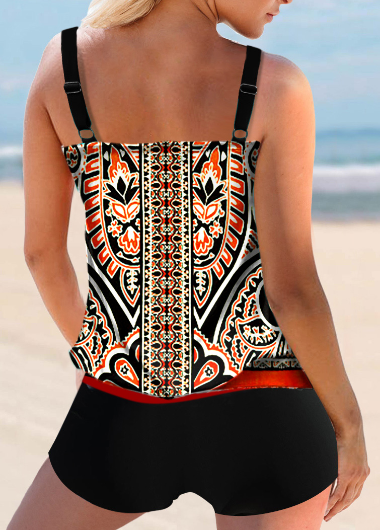 Multi Color swimwear,Tribal swimwear,ROTITA Multi Color Double Straps Tribal Print Tankini Top