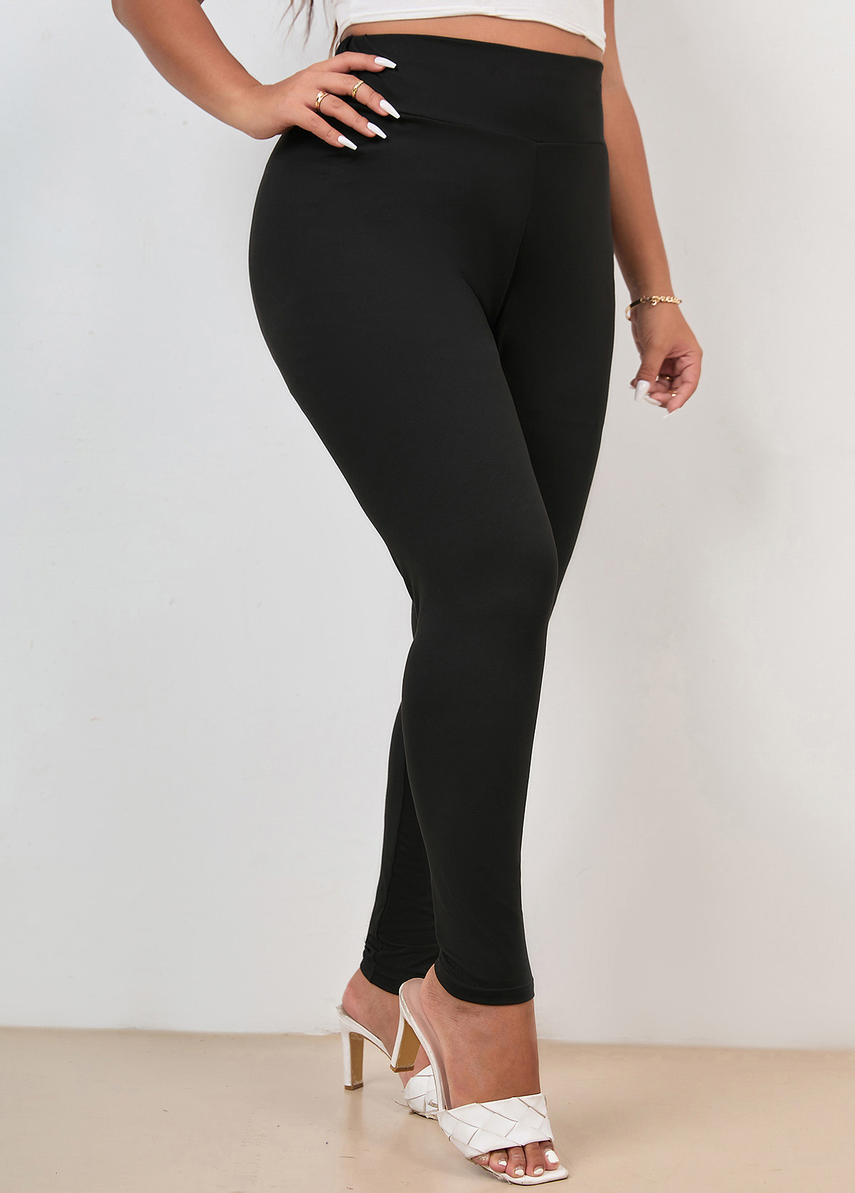Black plus size,Plain Color plus size,Plus Size High Waisted Skinny Black Legging