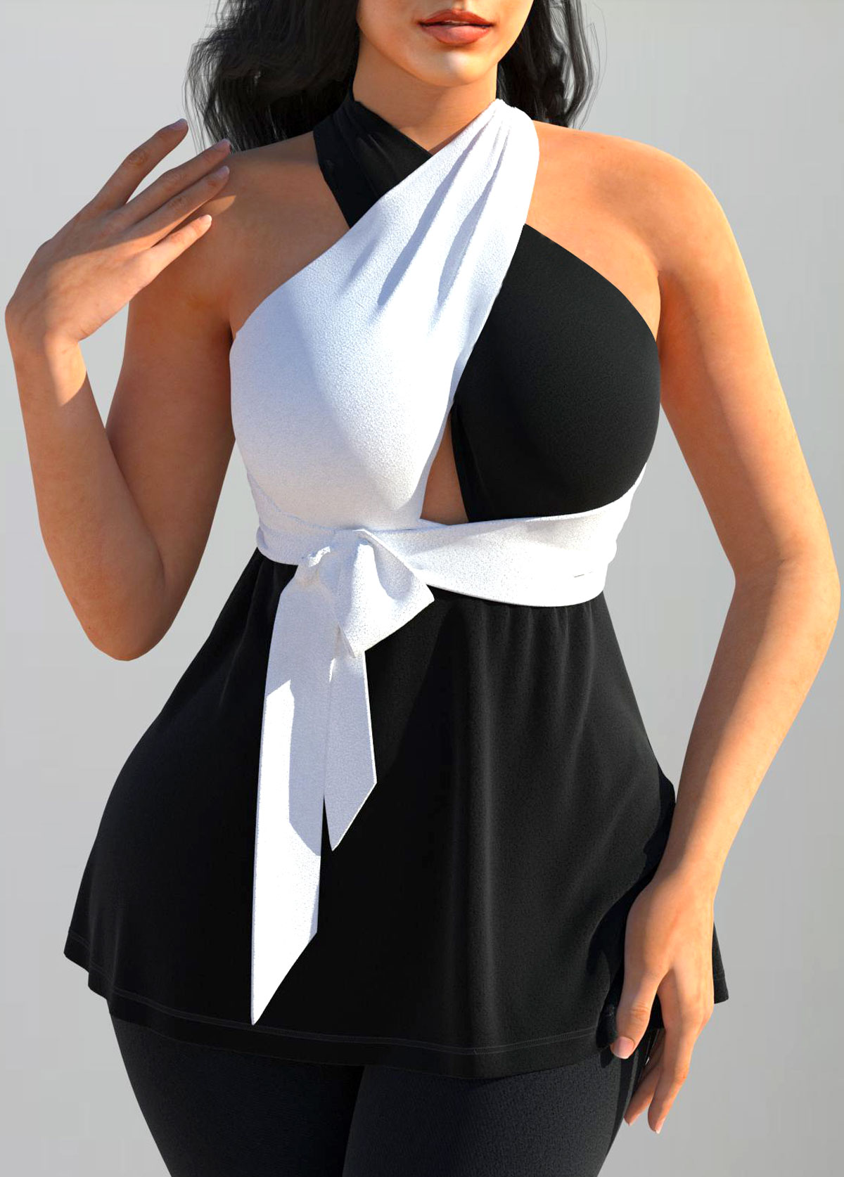 Black tops,Contrast Color tops,ROTITA Cross Halter Black Tie Side Tank Top