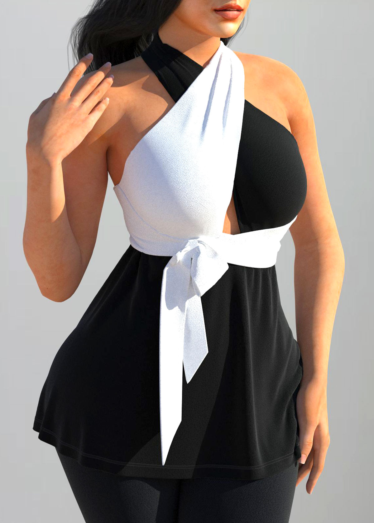 Black tops,Contrast Color tops,ROTITA Cross Halter Black Tie Side Tank Top