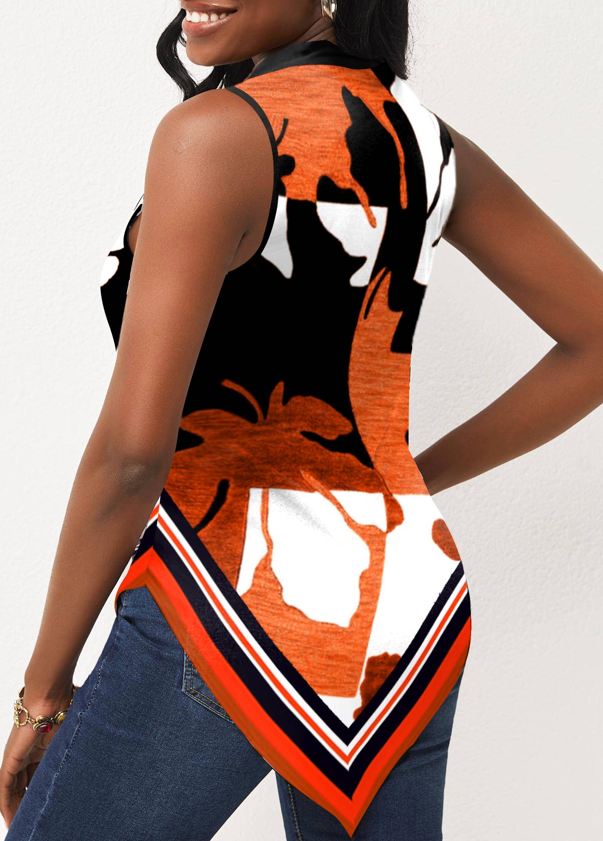 Black tops,Plants tops,Black Tie Front Asymmetric Hem Tank Top