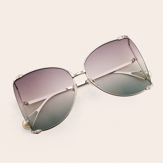 Grey Pearl Detail Metal Frame Sunglasses