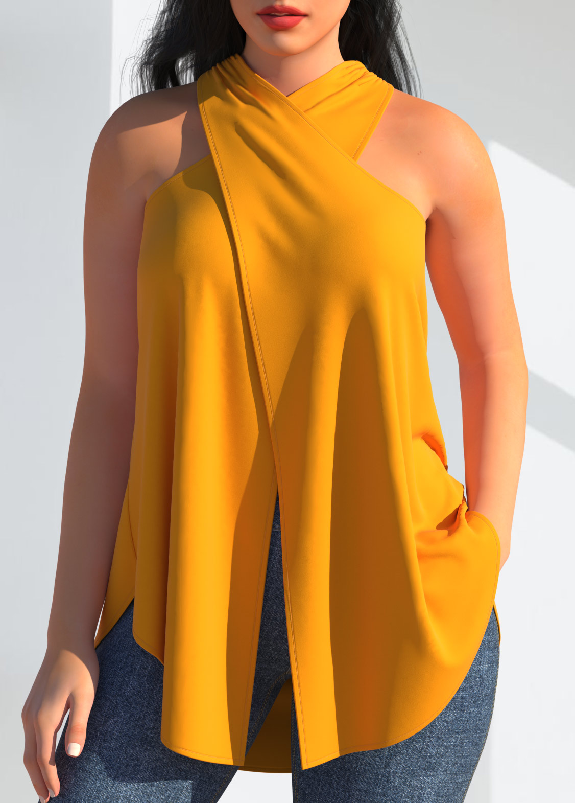 Ginger tops,Plain Color tops,ROTITA Halter Ginger Cross Front Tank Top