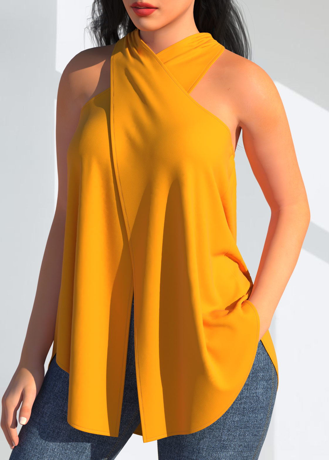 Ginger tops,Plain Color tops,ROTITA Halter Ginger Cross Front Tank Top