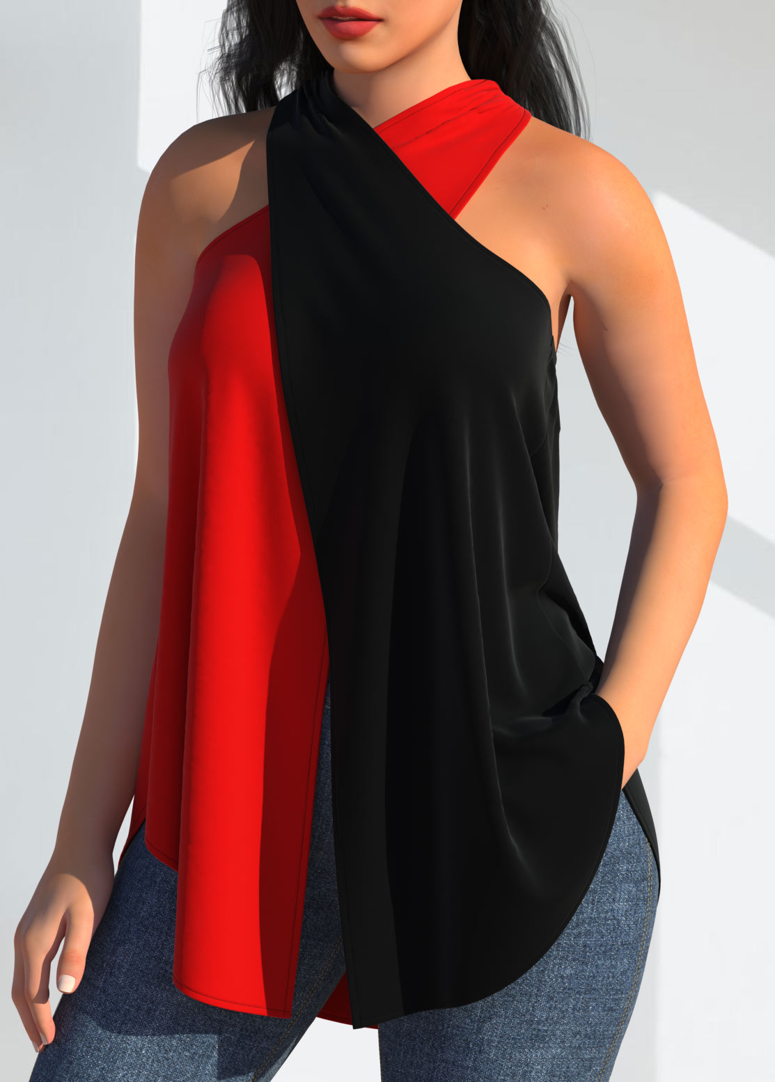 Red tops,Contrast Color tops,ROTITA Cross Front Red Halter Tank Top