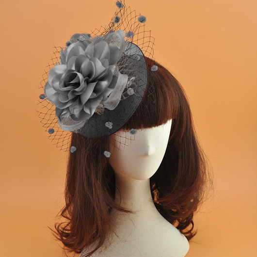 Grey Floral Design Mesh Stitching Fascinator