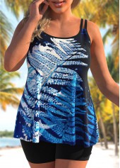 Plus Size Black Leaf Print Tankini Set