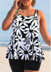 Plus Size Black Floral Print Tankini Set