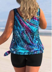 Light Blue plus size,Galaxy plus size,ROTITA Starry Night Print Tie Side Plus Size Tankini Top