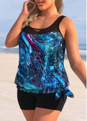 Light Blue plus size,Galaxy plus size,ROTITA Starry Night Print Tie Side Plus Size Tankini Top