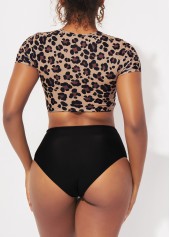 Multi Color swimwear,Leopard swimwear,ROTITA Leopard High Waisted Cutout Twist Front Bikini Set