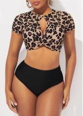 Multi Color swimwear,Leopard swimwear,ROTITA Leopard High Waisted Cutout Twist Front Bikini Set