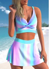 Multi Color swimwear,Dazzle Colorful swimwear,ROTITA Front Cross Colorful Print High Waisted Bikini Set