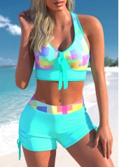 ROTITA Bowknot Rainbow Color Plaid Cross Strap Bikini Set