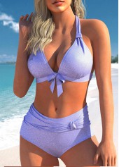 Purple swimwear,Plain Color swimwear,ROTITA Light Purple Glitter Fabric Bowknot Bikini Set