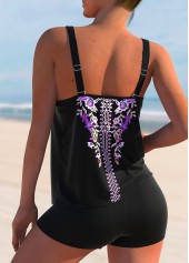 Purple swimwear,Tribal swimwear,ROTITA Tribal Print Double Straps Purple Tankini Top