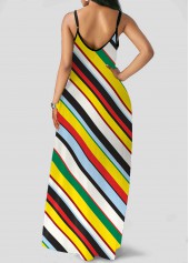 Multi Color dresses,Striped dresses,Spaghetti Strap Rainbow Stripe Double Side Pocket Dress