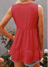 Coral tops,Plain Color tops,Coral Red Lace Up Split Neck Tank Top