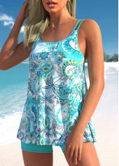 Cyan plus size,Tribal plus size,ROTITA Plus Size Tribal Print Double Straps Cyan Tankini Set