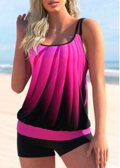 Hot Pink swimwear,Ombre swimwear,ROTITA Hot Pink Double Straps Ombre Tankini Top