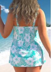 Cyan plus size,Floral plus size,ROTITA Floral Print Plus Size Cyan Crossover Hem Tankini Set