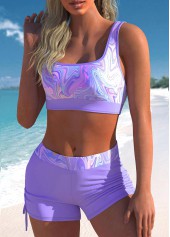 Light Purple swimwear,Ombre swimwear,ROTITA Water Ripples Print Light Purple Bikini Set