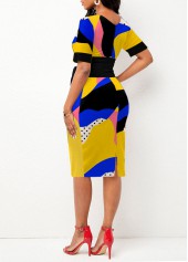 Multi Color dresses,Geometric dresses,ROTITA Graffiti Print Tie Front Multi Color Dress